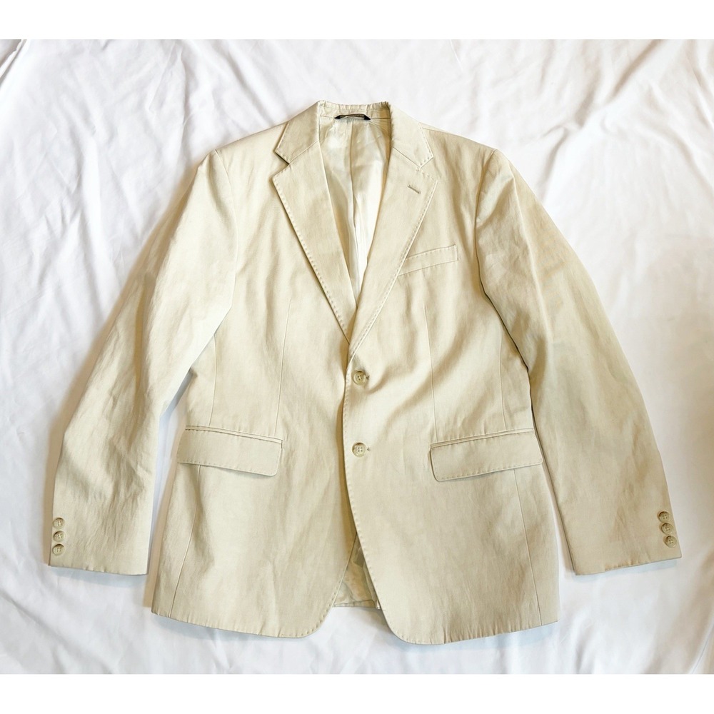 Banana Republic Blazer Mens 42R Cream Linen Cotton 2 Button Sport Coat Jacket